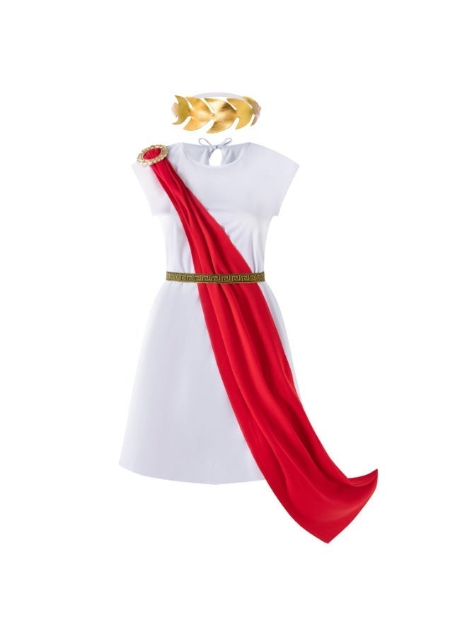 OSHIMA Roman Dress, Roman Dress for Girls, Romans Toga Costume Child, Grecian Dress with Crown, Halloween Costume for Dress Up Party, Kids Costume, Ideal for Themed Events - Image 1